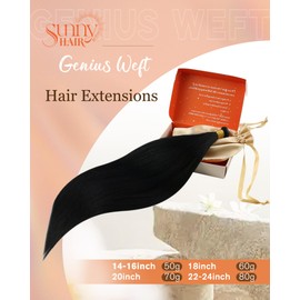 Sunny Hair Genius Weft Hair Extensions Jet Black Long Hair Extensions Sew In Real Human Hair For Women Invisible Weft Hair Extensions Human Hair Black for Women 22inch