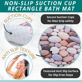 ENKOSI Non Slip Bath Mat for Tub and Shower Floors – Anti Slip Shower Mat with Strong Secure Grip – Unique Pebble Stone Print Bathroom Mat for Inside Bathtub and Smooth Stalls (28x16 Pebble Stone)