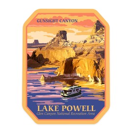 Die Cut Sticker Lake Powell, Gunsight Canyon and Sunset, Contour Vinyl Sticker 1 to 3 inches (Waterproof Decal for Cars, Water Bottles, Laptops, Coolers), Small