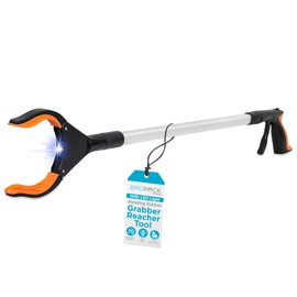BirdRock Home Grabber Pick Up Tool with LED Light | 32 inch | Light Weight Aluminum Design | Reaching Aid | Articulating Rubber Head | Rubber Grip