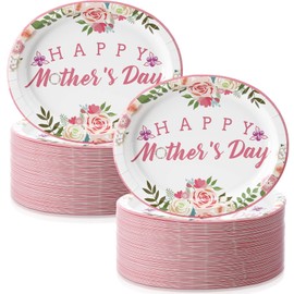 100 Pcs Mothers Day Oval Paper Plates Mothers Day Party Decorations 12.6" x 10.6" Happy Mother's Paper Plates Heavy Duty Plate Floral Disposable Tableware Set for Mother's Party Supplies