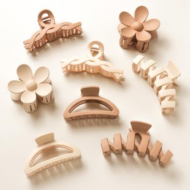 Kavya Blumen Haarklammer Groß, 8 Stück Matte Haarspangen Damen Dünnes Dickes Haar, Rutschfest Haarklemmen 4 Stying Hair Clips Modern Haarschmuck für Mädchen und Damen(Braun set)
