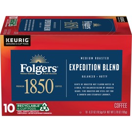 1850 by Folgers Pioneer Blend Medium Roast Coffee, 10 Keurig K-Cup Pods