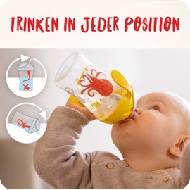 NUK Polypropylene (PP) Motion Cup Learning Cup | 230 ml | Leak-Proof, Soft Straw | Ergonomically Shaped Handles | 8+ Months | BPA Free | Yellow