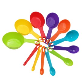 SUNMVEHOT Measuring Cups and Spoons Set 12, Colorful Plastic Measuring Cups and Spoons Set for Kitchen & Baking, Engraved Both US & Metric Letters on Handle, Plastic Measuring Cups and Spoons for Kids