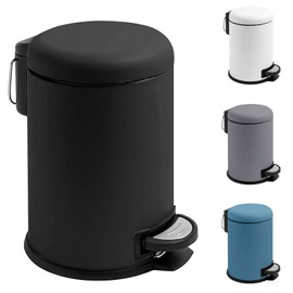 Komphy Small Foot Pedal Garbage Can, 0.8Gal Bathroom Trash Can with Soft Close Lid, Round Stainless Steel Trash Bin with Removable Inner Waste Basket for Vanity Bedroom Office