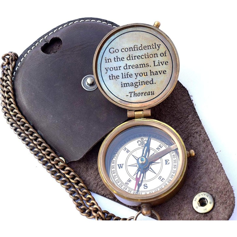 Engraved Compass, Pocket Compass, Brass Compass with Leather Bag, Scout