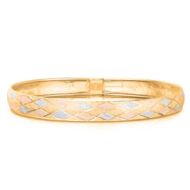 Savlano 14K Gold Plated Over 925 Sterling Silver Solid Satin Finish Laster Cut 7.5 Inches Bangle Bracelet for Women Comes With Gift Box- Made in Italy (Tri-Color)