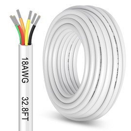 32.8FT 18 Gauge 6 Conductor Electrical Wire, 18AWG PVC Thermostat Wire, Low Voltage Landscape Wire for LED Lighting Strips Automotive Security Alarm Speaker, White