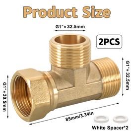 2 pieces G1 inch brass T-piece, brass T-piece swivel pipe fitting, 1 inch, 3-way T-connector coupling, AG x AG x AG x IG T-piece distributor with 2 seals, for air conditioning, refrigeration system