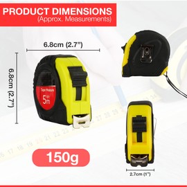 5 Metre Retractable Tape Measure with Dual Break Button Design, Rubberised Grip and Protective Shell, Inches & Centimetres, Ideal for DIY Projects (5M Tape Measure)