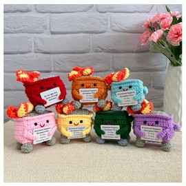 KivTovMo 7PCS Handmade Emotional Support Dumpster Fire, Adorable Crochet Dumpster Fire Knitting Toy, Positive Desk Decor