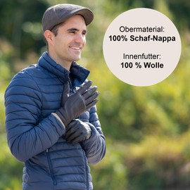 NF NITZSCHE fashion - Leather gloves for men - 100% wool lining - glove with smartphone touch function - elegant winter glove - 100% sheep nappa, brown