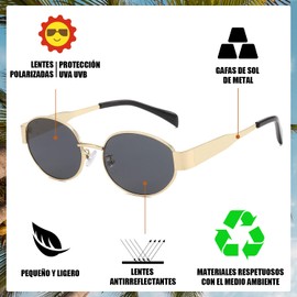 Juego de 2 Pares de Gafas de Sol Ovaladas Retro para Mujeres y Hombres Anteojos de Sol de Moda UV400, Gafas de Sol Polarizadas Clásicas Medio Marco para Conducir y Deportes al Aire Libre (Oro + Negro)