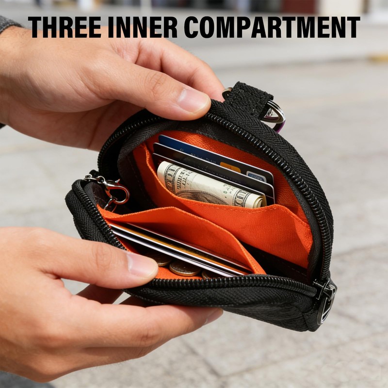 JEMINAL Nylon Double Zipper Coin Wallet with Belt Loop &