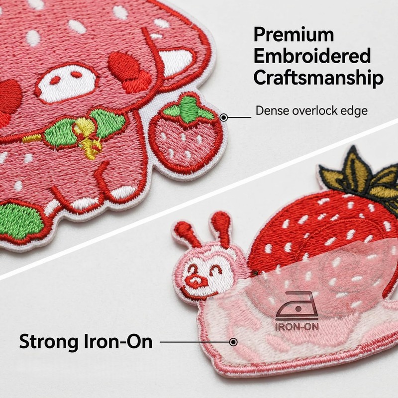 20Pcs Strawberry Iron on Patches Applique Cute Fruit Decorative Embroidered