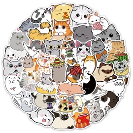 Pack of 50 Cat Stickers for Laptop, Bumper, Skateboard, Water Bottles, Computer, Phone, Guitar, Cartoon Stickers for Kids, Teens and Adults
