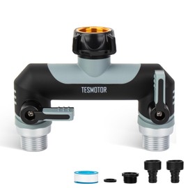 Tesmotor 2-Way T Distributor for Taps, 2 Distributors 3/4 Inch Adapter with Ball Valve for Adjusting and Shutting Off Water Flow