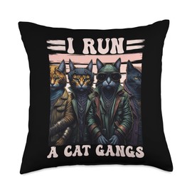 Nad-Cat Funny Run A Cat Gangs Throw Pillow, 18x18, Multicolor