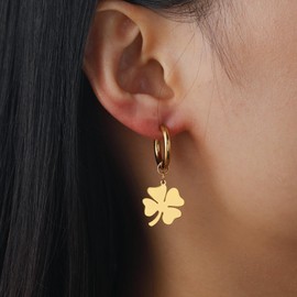 Four Leaf Clover Stud Earrings for Women Girls Stainless Steel Style Simplicity Irish Four Leaf Clover Stud Earrings, Acero inoxidable, No Gemstone