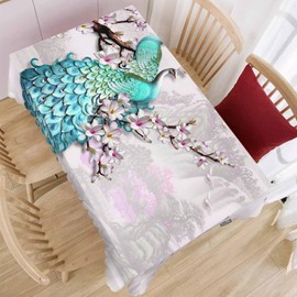 Beabes Rectangle Tablecloth Peacock,Colorful Peacocks Cherry Stain-Resistant Table Cloth Coffee Table Cover 52x70 Inch Tablecloths for Home Canteen Dining Kitchen Outdoor