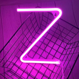 ENUOLI Pink Neon Letter Sign - Battery/USB Powered LED Alphabet Neon Art Lights for Wedding, Birthday, Christmas, Home Bar Decoration (Z)