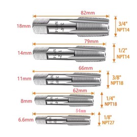 KEWAYO 5 Pcs Pipe Taps NPT Pipe Tap Set Thread Forming Tap 1/8" 1/4" 3/8" 1/2" 3/4" Threading Pipe Tap Set Pipe Threading Tools