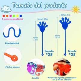 50PCS Juguetes Coloridos de Manos Pegajosas, Mano Pegajosos para Decoración Clase Infantil, Juguetes Divertidos Forma de Palma, Premios de Fiesta, Juguetes Fiesta Pegajosas para Niños y Niñas