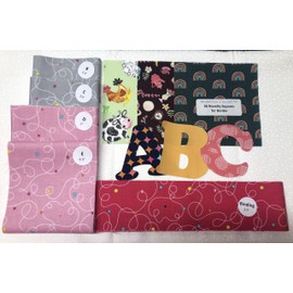 Alphabet Baby Quilt Kit, Colorful Patchwork Design with A-Z Letters, Nursery Bedding with Decorative Border, Sewing Kit (Pink)