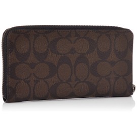 Coach F58112 Signature Zip Around Wallet, PVC Leather, mahogany/black