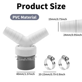 SHYSBV Double Connection Y Adapter for Dishwasher & Washing Machine Drain, 18-24mm Inlet to 40mm Outlet Pipe, Includes 2 Hose Clamps