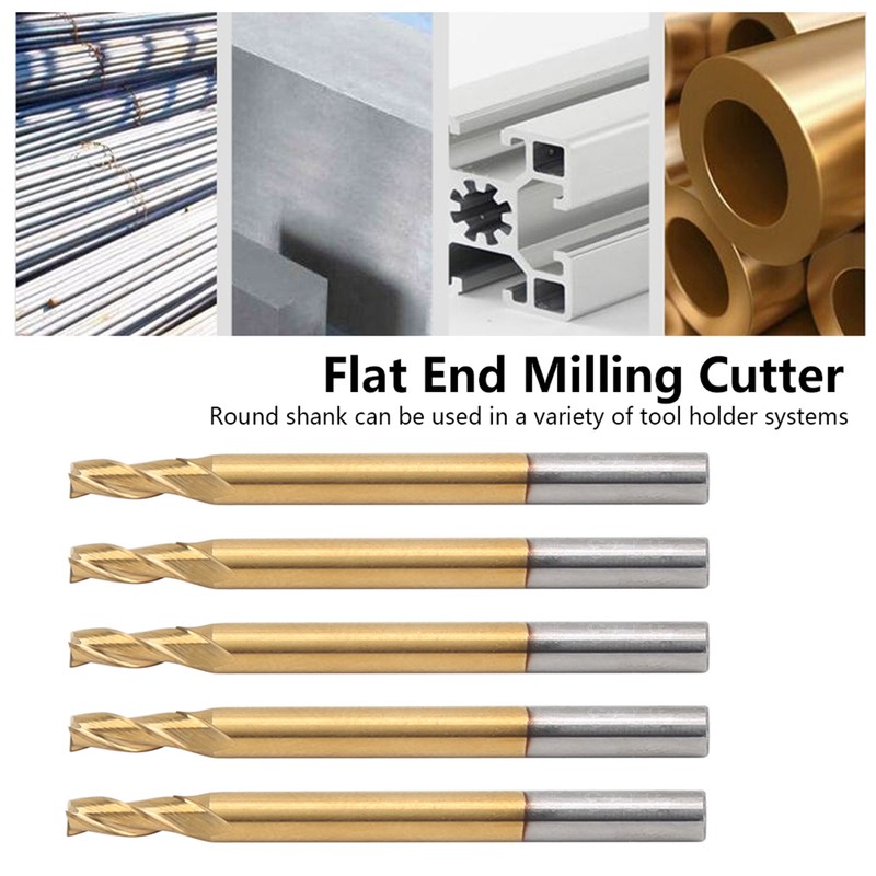 5Pcs 3‑Flute Flat End Milling Cutter Ti Plating Router Bits