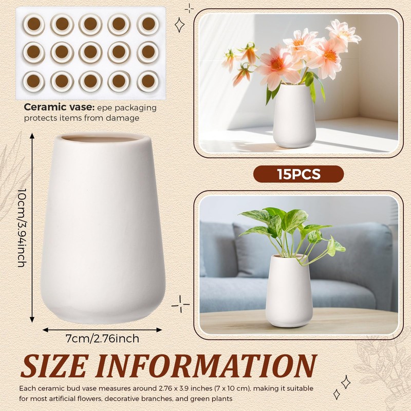 Tioncy 15 Pack White Ceramic Bud Vases Bulk Boho Small