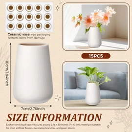 Tioncy 15 Pack White Ceramic Bud Vases Bulk Boho Small Flower Vase White Ceramic Vases for Centerpieces for Dry Flowers Pampas Grass Home Wedding Table Decor (3.9"*2.76",Basic)