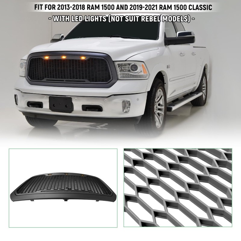 MATMACRO Grille Front Bumper Honeycomb Grill For 2013-2018 Dodge Ram