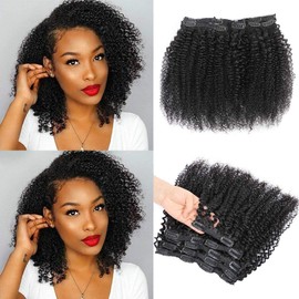 Urbeauty Kinky Curly Clip In Hair Extensions for Black Women, 22 Inch Curly Hair Extensions Clip in Human Hair, Kinky Curly Hair Clip Ins for Women Short Curly African American Remy Clip ins