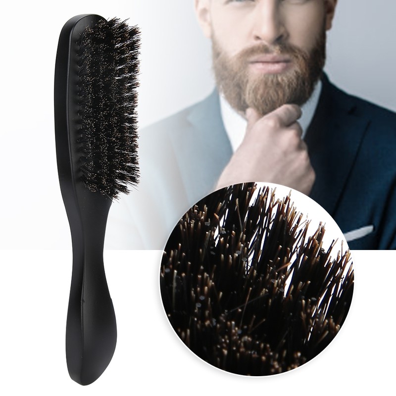 Men Beard Brush Long Handle Hair Cleaning Curved Wooden Mustache
