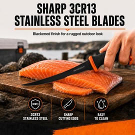 BasicGear 2PCS Fishing Fillet Knife Set – 4” & 6” Bait & Fillet Knives, Sharp Stainless Steel, Non-Slip Handle, Lightweight Portable Fish Knife Set for Fishing & Kitchen