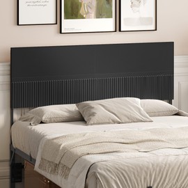 MAHANCRIS Full Size Headboard Only with Wavy Panel Design, Modern Wooden Bed Headboard and Metal Frame, Connection Adapter Included, Easy Assembly, Black