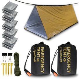 LeadCon 2 Pack Emergency Survival Tent, 2 Person Emergency Shelter Tube Tent All-Weather Protection for Camping, Hiking, & Survival Kits Includes 5 pcs Emergency Blanket Mylar