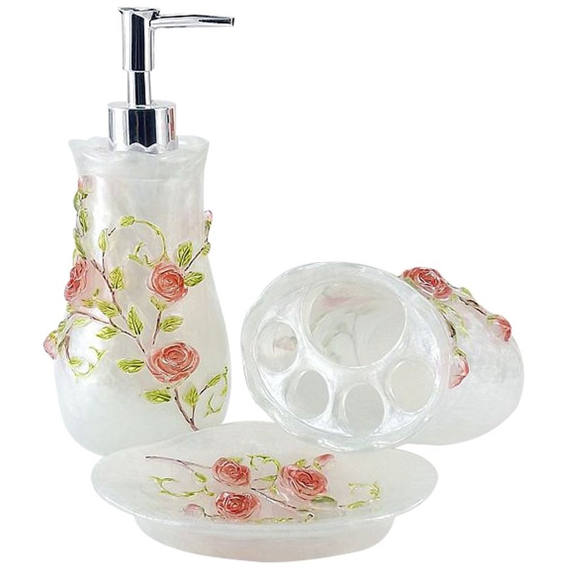 LUANT Resin 3D Roses 5PC Bathroom Accessories Set Soap Dispenser/Toothbrush