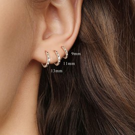 Cangall Hoop Earrings 925 Silver Small, 3 Pairs 925 Sterling Silver Hoop Earrings Set, Silver Women's Hoop Earrings in 9/11/13 mm, Unisex Sleeping Cartilage Hoop Earrings for Men and Women, Cubic