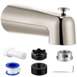 Dreyoo 7 Inch Tub Spout (Universal Fits 1/2" Copper Pipe, 1/2" IPS and 3/4" IPS), Bathroom Bathtub Faucet with Adapters and Hex Wrench(Brushed Nickel,With Diverter)