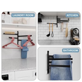 Felenny Wall Mount Swivel Towel Rail, Aluminum Alloy Bathroom Towel Swing Holder, No Drilling Towel Rail with 4 Swivel Bars, Tea Towel Holder for Kitchen