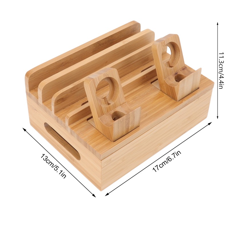 Bamboo Charging Station Multifunction 5 Ports Charging Station Rack for
