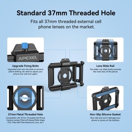Upgraded 37 mm Thread Lens Adapter, Telephoto Lens Phone Mount Sturdy and Wear-Resistant, Lens Holder Suitable for All Lens&Telephoto Lens with 37mm Thread, Works with Almost All Smartphones