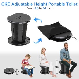 CKE Upgraded Retractable Portable Toilet for Camping with Soft PU Cushion, 300LBS Folding Toilet Adjustable Height Camping Toilet for Adults Kids, Portable Potty Travel Foldable Toilet for Camping/Car