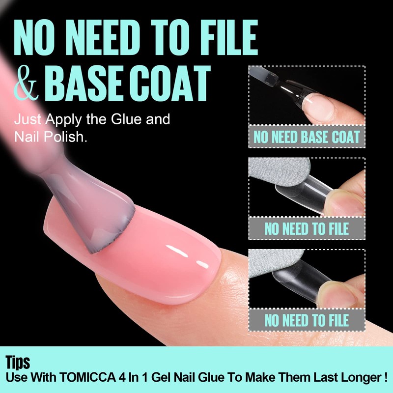 TOMICCA Nail Tips 240 Pieces Full Cover Soft Gel Tips