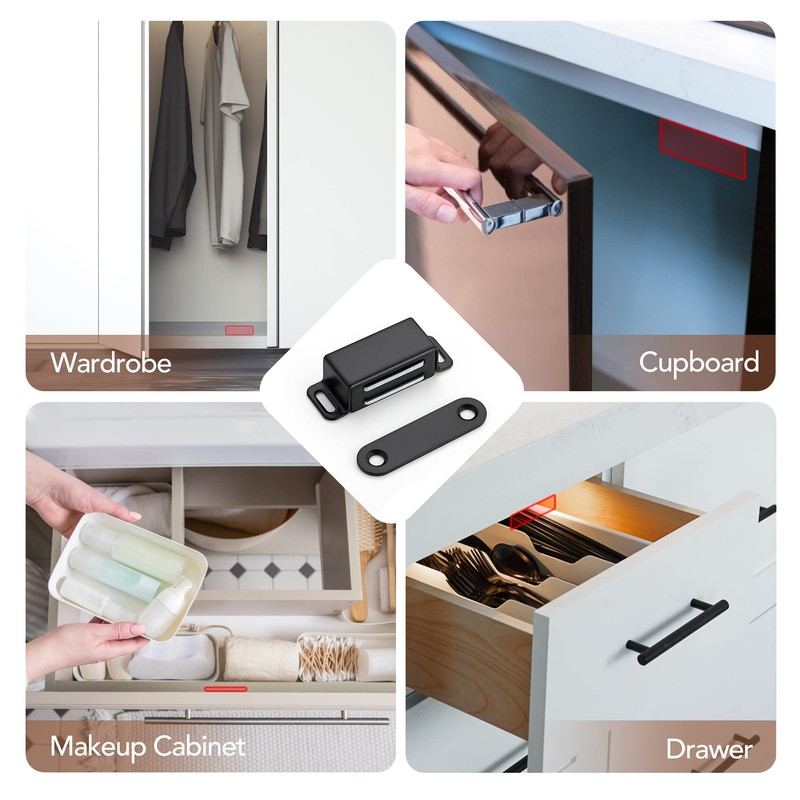 Ravinte 8 Pack Black Magnetic Door Catch, Matte Black Cabinet
