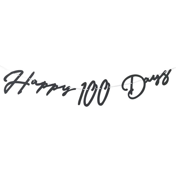 regalo 100th Celebration Letter Banner Garland Decoration HAPPY 100 DAYS Cursive Birthday Photo Anniversary (Black Flow)